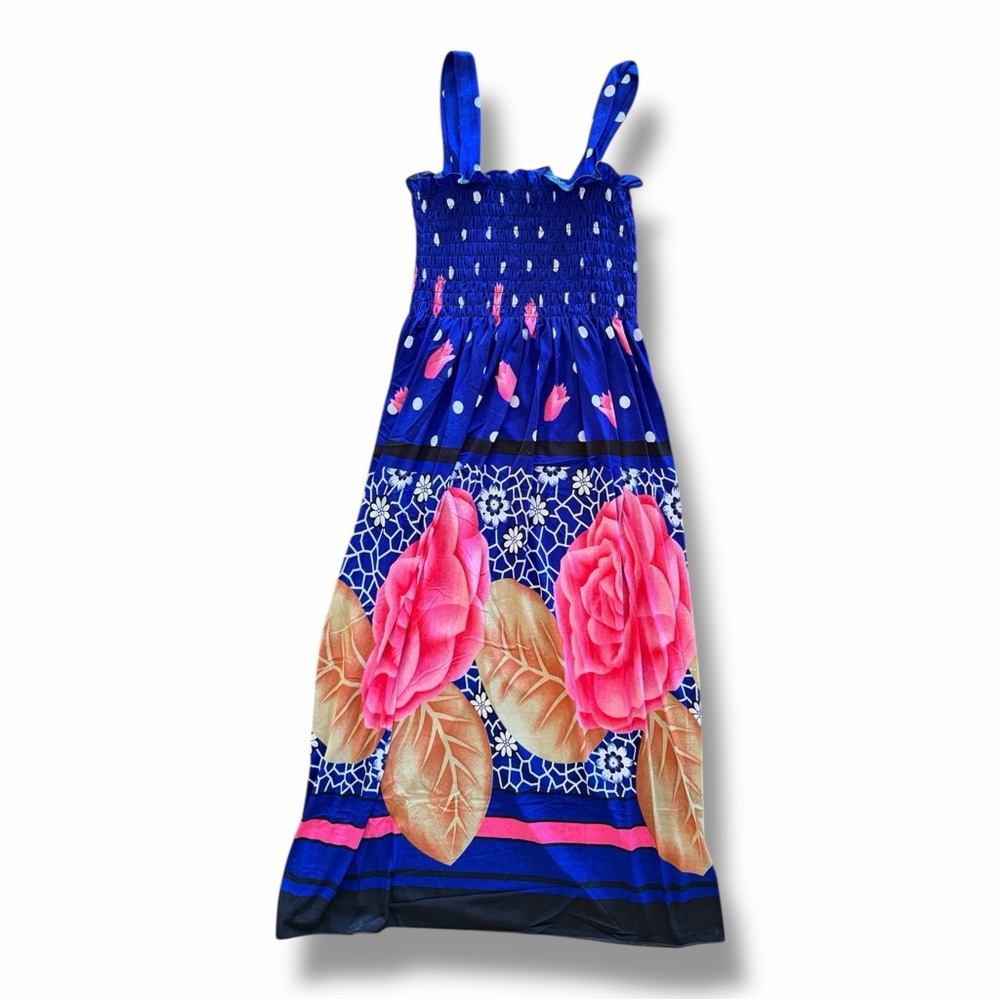 Just‎ Found Blue Floral Polka Dot Smocked Summer Maxi Dress XL NEW